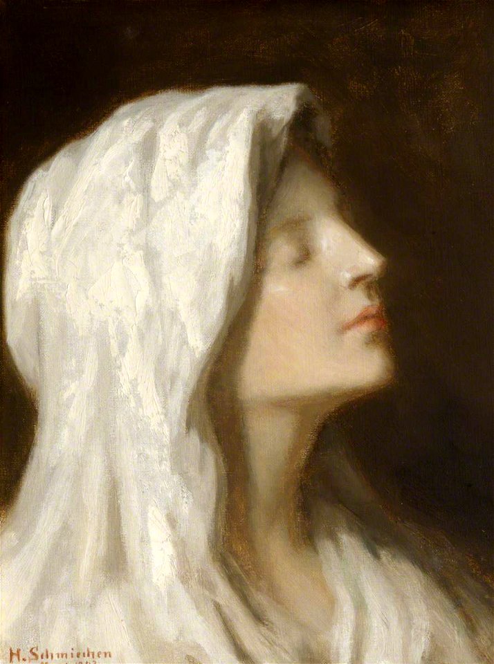 Hermann Schmiechen (1855-1895) - Head of a Girl in a White Headdress - 1230334 - National Trust