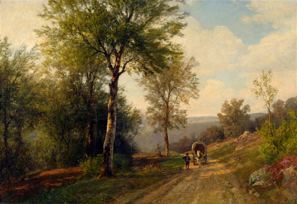 Hermann Pohle Bewaldete Landschaft mit Pferdekarren