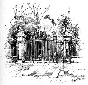 Herbert Railton - Wrought Iron Gates, Gray's Inn (modified). Free illustration for personal and commercial use.