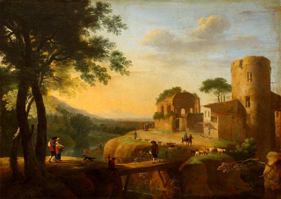 Herman van Swanevelt (c.1600-1665) - An Evening Landscape with a Castle Ruin - 138272 - National Trust
