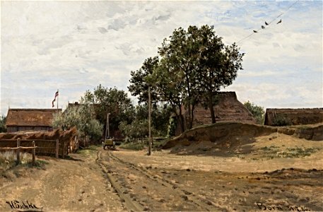 Hermann Eschke - Born. Dorfstraße mit Pferdekarren und reetgedeckten Häusern - BG-M 12140^14 - Berlinische Galerie
