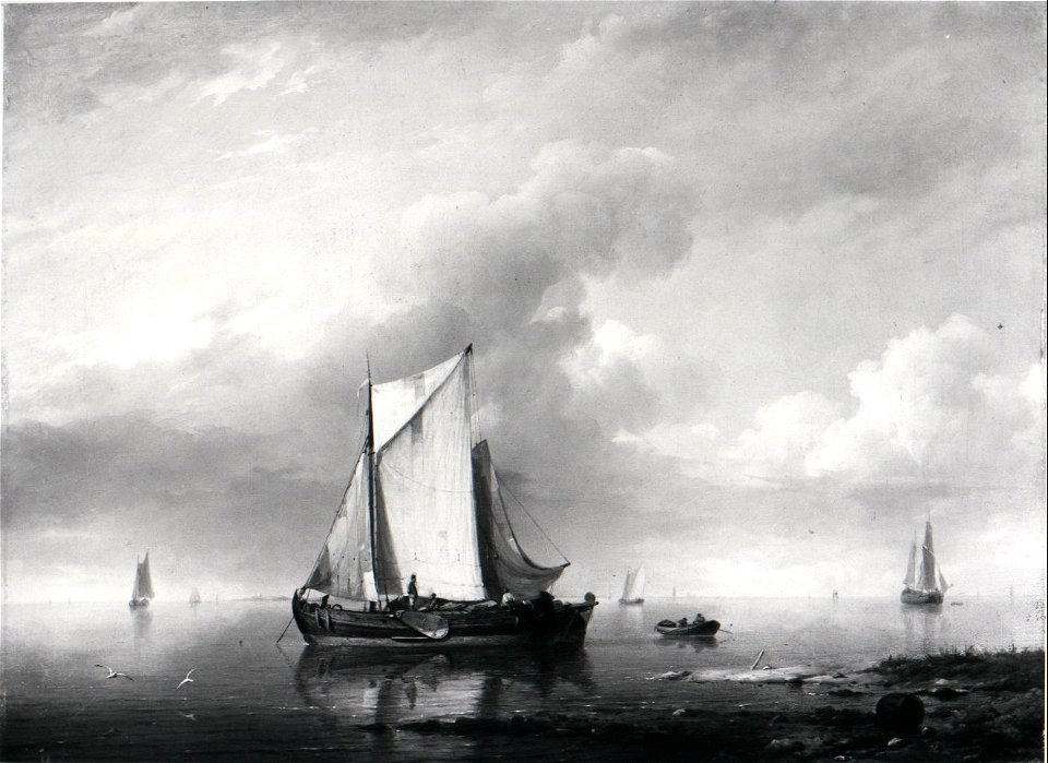 Hermanus (I) Koekkoek - Voor anker liggende vissersschepen bij een strand - SA 1894 - Amsterdam Museum