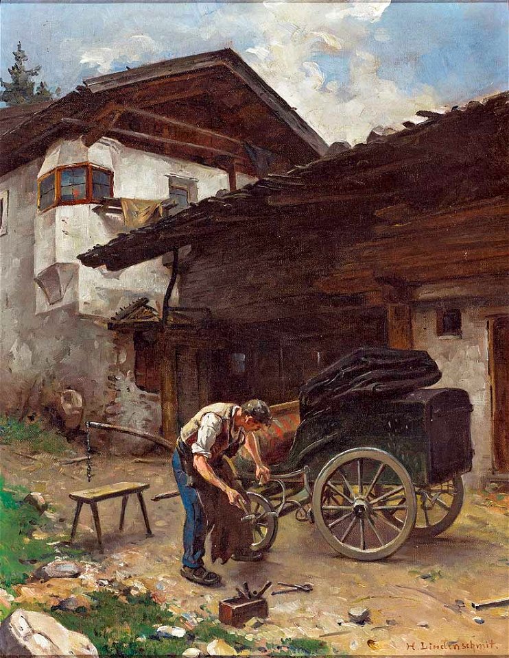 Hermann Lindenschmit Wagenbauer bei der Arbeit