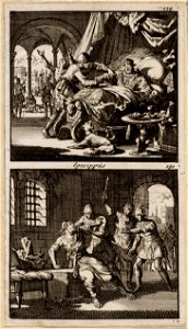 Herodes te bed wordt door een krijgsman verhinderd zichzelf te doden, Antipater wordt in opdracht van zijn vader Herodes in de gevangenis gedood, objectnr A 48179