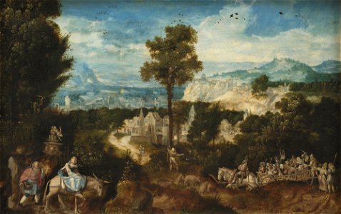 Herri met de Bles - Landscape with the Flight into Egypt - KMS1965 - Statens Museum for Kunst. Free illustration for personal and commercial use.