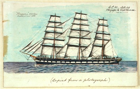 Hesperus 1777 tons built (about) 1880. C L M -1898-99 1 voyage to Melbourne (copied from a photograph) RMG PU6477
