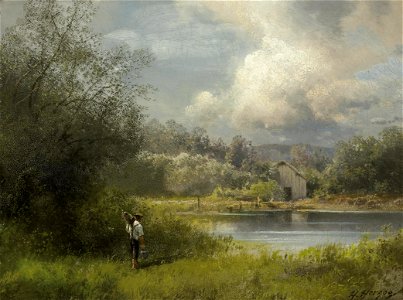 Hermann Herzog - On the way to the fishing hole. Free illustration for personal and commercial use.