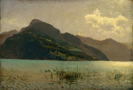 Hermann Herzog - View of Lake Lucerne opposite Brunnen. Free illustration for personal and commercial use.