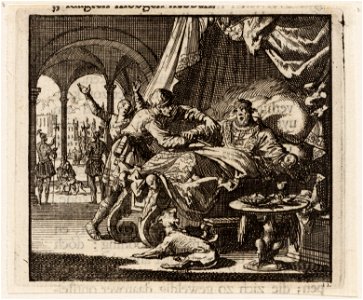 Herodes te bed wordt door een krijgsman verhinderd zichzelf te doden, objectnr A 47884