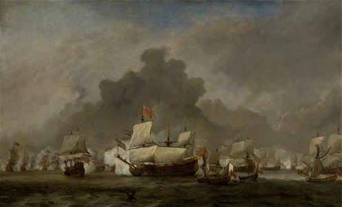 Het gevecht van Michiel Adriaensz de Ruyter tegen de hertog van York op de 'Royal Prince' tijdens de zeeslag bij Solebay, 7 juni 1672; episode uit de Derde Engelse Zeeoorlog (1672-74) Rijksmuseum SK-A-1716. Free illustration for personal and commercial use.