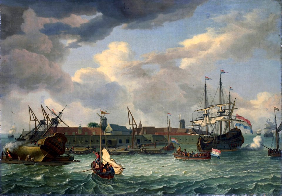 Het eiland Onrust bij Batavia - The island 'Onrust' near Batavia (Abraham Storck, 1699)