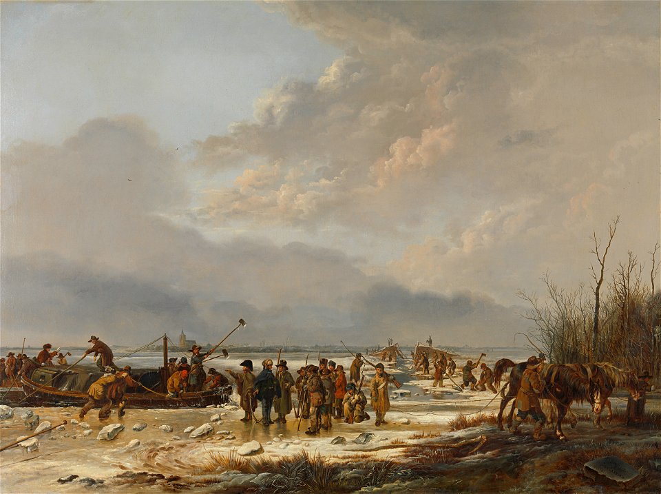 Het doorijzen van de Karnemelksloot bij Naarden, januari 1814 Rijksmuseum SK-A-1098