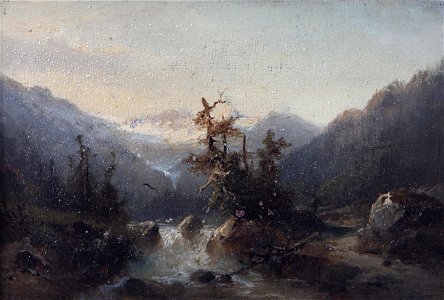 Hermann Herzog - A mountain stream. Free illustration for personal and commercial use.