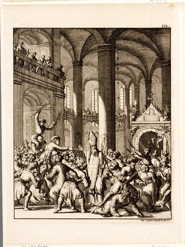 Het uitdelen van heilig vuur in de kerk van het heilige graf op het paasfeest, objectnr A 19621