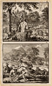 Het paradijs, Eva neemt de appel aan van de slang, Abel door Kaïn doodgeslagen, objectnr A 48123