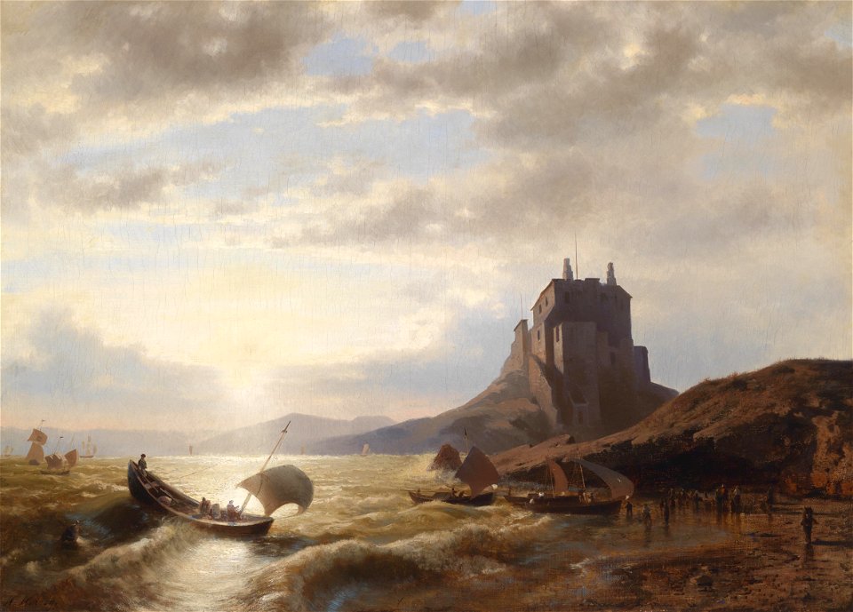 Hermann Herzog - Küstenlandschaft mit Fischern