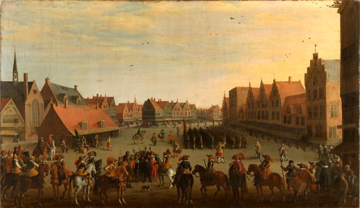 Het afdanken der waardgelders door prins Maurits op de Neude te Utrecht, 31 juli 1618 Rijksmuseum SK-A-606