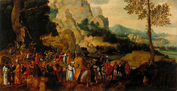 Herri met de Bles - Landscape with Saint John the Baptist Preaching - Google Art Project. Free illustration for personal and commercial use.