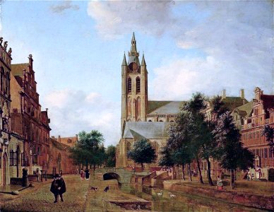 Jan van der Heyden - The Oude Kerk on the Oude Delft in Delft. Free illustration for personal and commercial use.