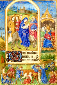 Heures de Jeanne de France BnF NAL 3244 f110r - Fuite en Egypte avec Hérode et massacre des innocents