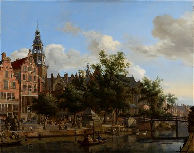 Jan van der Heyden, View of Oudezijds Voorburgwal with the Oude Kerk in Amsterdam. Free illustration for personal and commercial use.