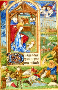 Heures de Jeanne de France BnF NAL 3244 f83r - Nativité et annonce aux bergers