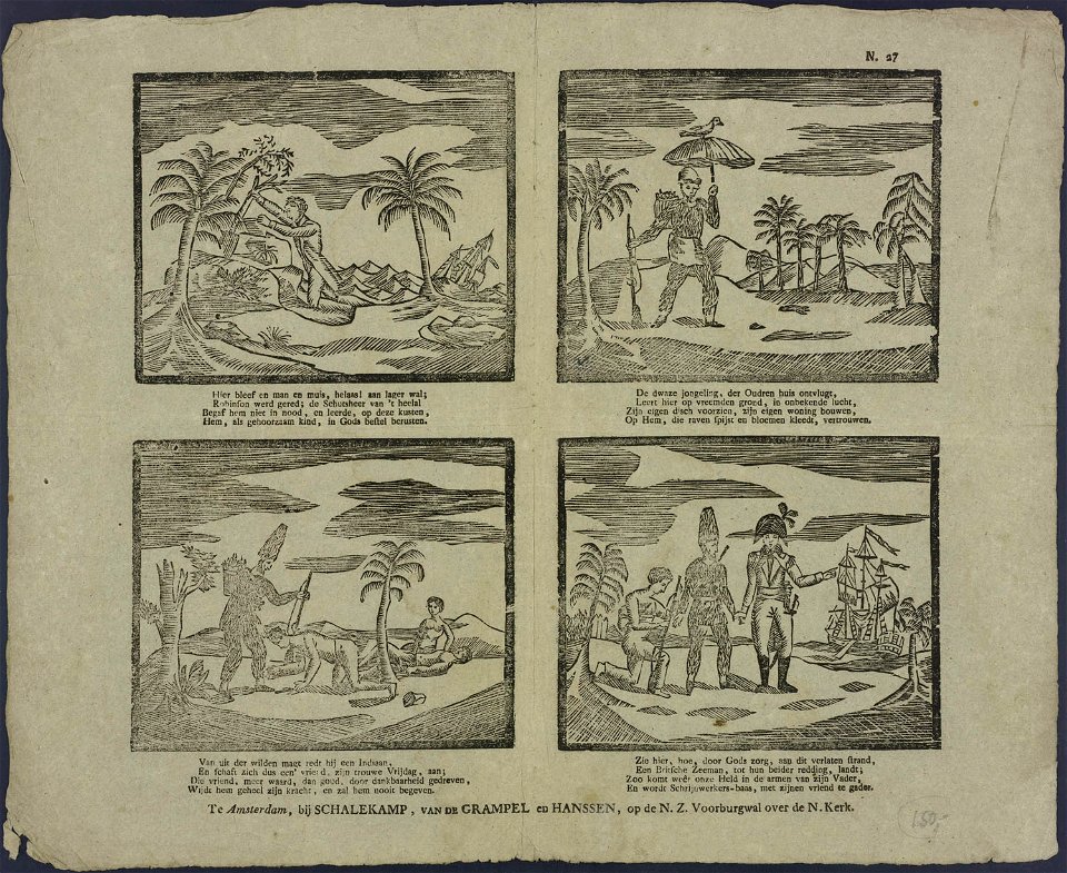 Hier bleef en man en muis, helaas! aan lager wal; Robinson werd gered-Catchpenny print-Borms 0746