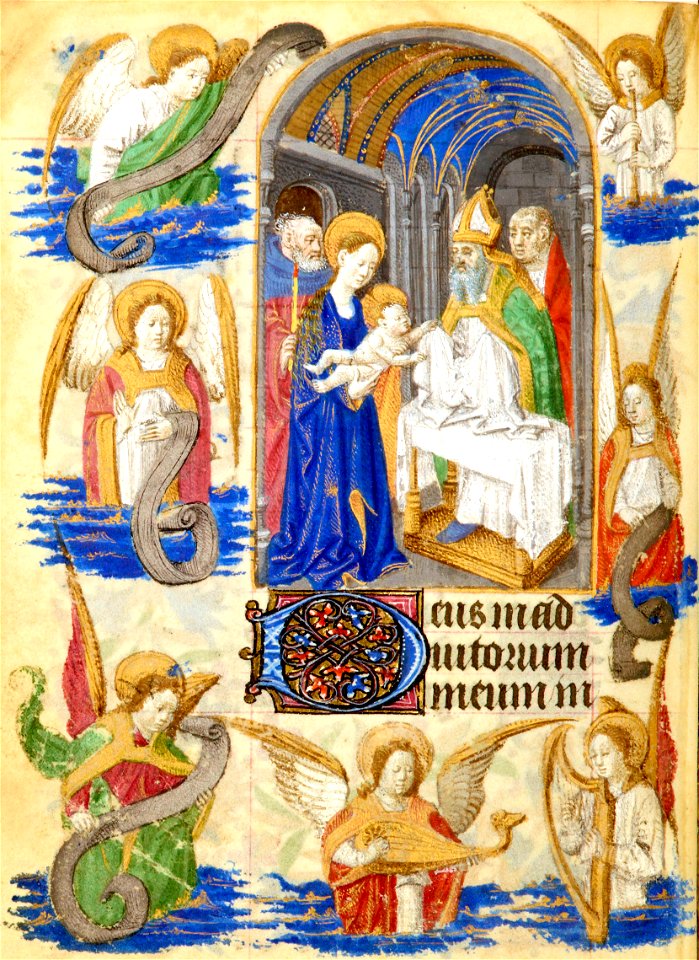 Heures de Jeanne de France BnF NAL 3244 f103v - Circoncision et anges musiciens