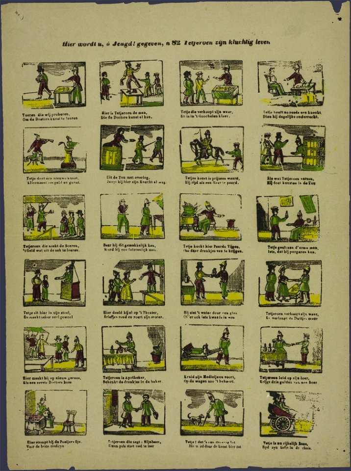 Hier wordt u, ô jeugd! gegeven, Tetjeroen zijn kluchtig leven-Catchpenny print-PRENT 0075