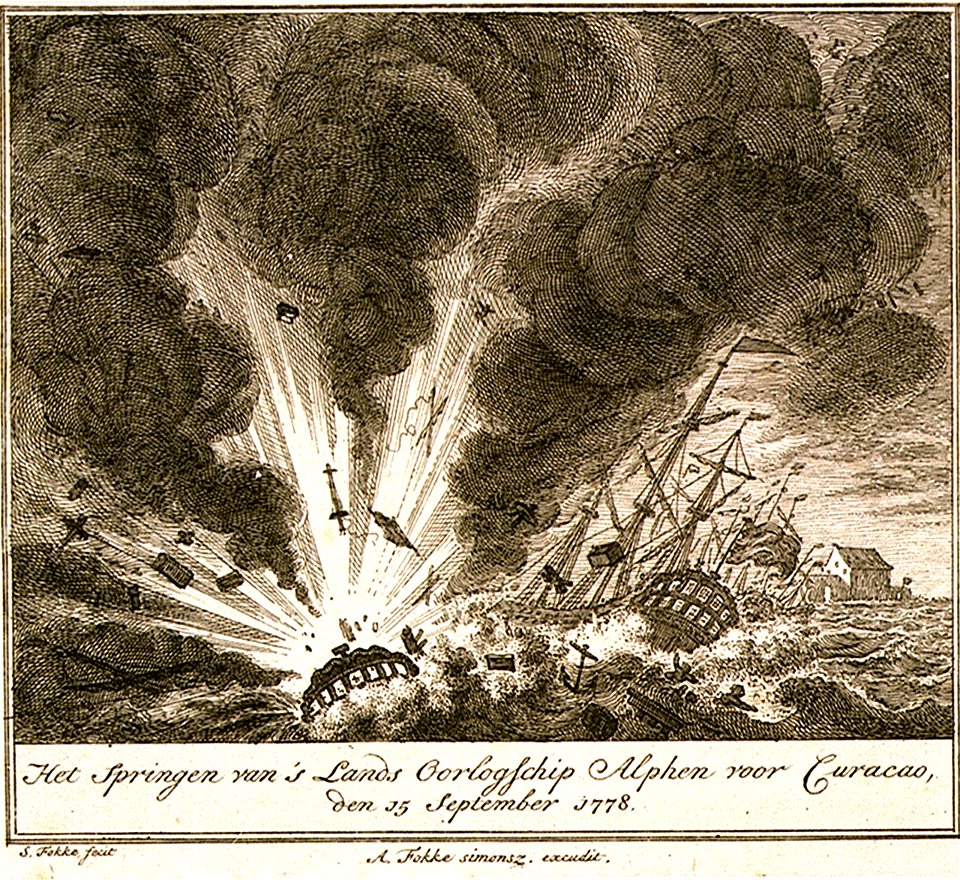 Het Springen van's Lands Oorlogschip Alphen voor Curacao den 15 September 1778 RMG PU5996