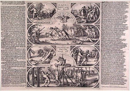 Het vinden van het in het geheim begraven lijk van Slatius (1623, Claes Jansz. Visscher)