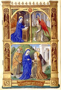 Heures de Charles VIII 029V Annonciation et Visitation