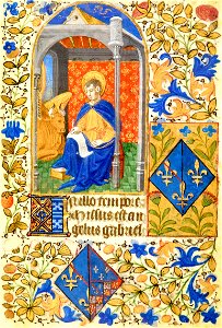 Heures de Jeanne de France BnF NAL 3244 f16r - Saint Luc et armoiries