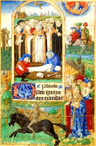 Heures de Jeanne de France BnF NAL 3244 f155r - Vigiles des morts et légende des trois morts et des trois vifs
