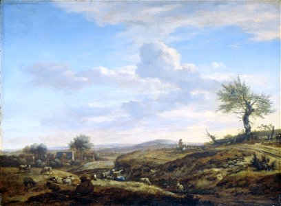 Heuvelachtig landschap met hoge weg Rijksmuseum SK-A-444. Free illustration for personal and commercial use.