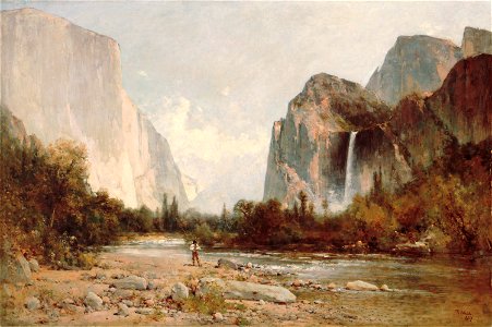 Thomas Hill - Yosemite, Bridal Veil Falls. Free illustration for personal and commercial use.