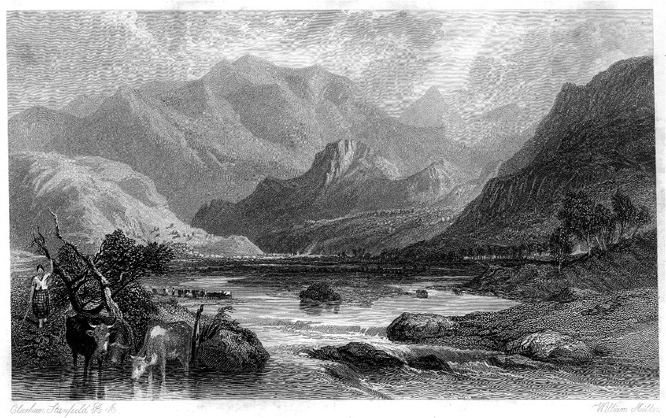 Highland Hills, from the Teith below Callender engraving by William Miller after C Stanfield