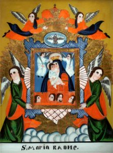 Hinterglasbild Maria mit Jesusknaben Sandl 19Jh