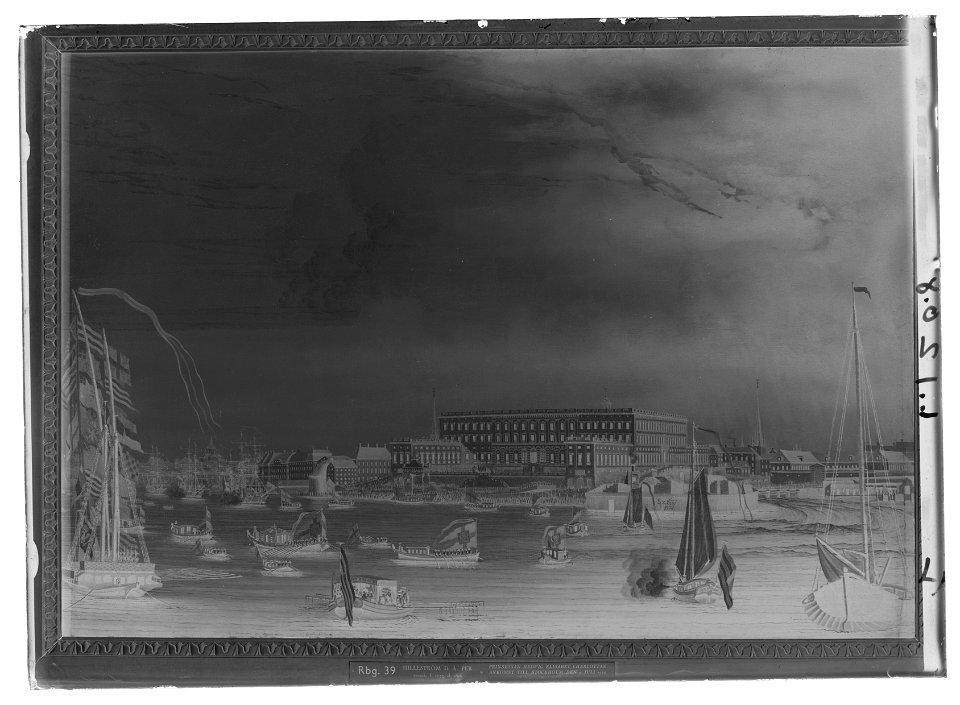 Hilleström - stadsvy H E Charlottas intåg 1774 - Livrustkammaren - 69863-negative