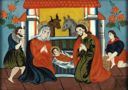 Hinterglasbild Geburt Christi 19Jh