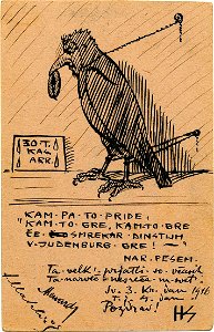 Hinko Smrekar - Avto-karikatura kot ptič. Free illustration for personal and commercial use.