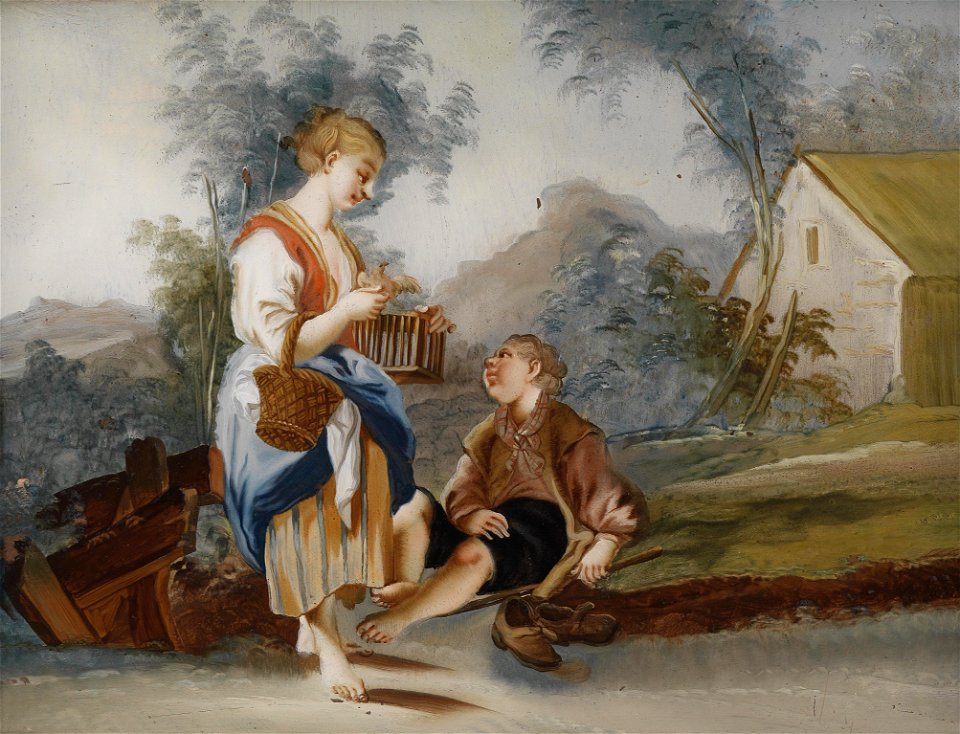 Hinterglasbild Augsburg 18Jh Ländliche Szene 1