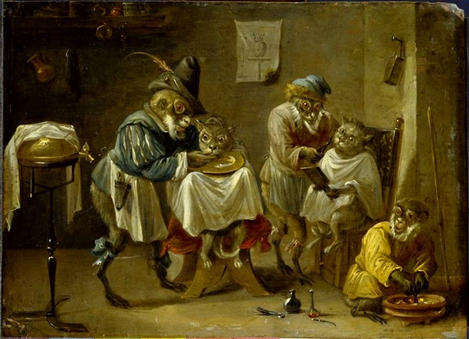 Hieronymus Francken (II) - Bathroom with monkeys and cats