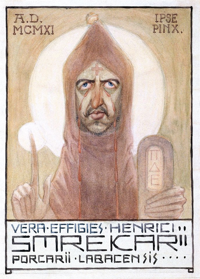 Hinko Smrekar - Lastna podoba z meniško oglavnico