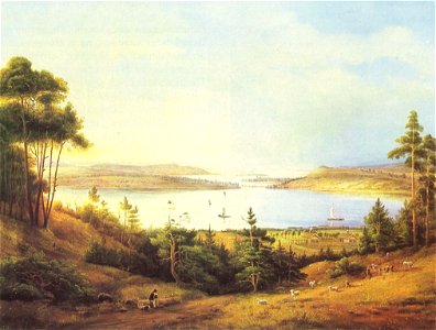 Johann Heinrich Hintze - Potsdam, Baumgartenbrücke und Werder vom Krähenberg in Caputh aus