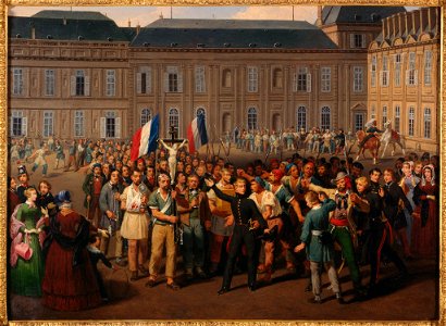 Hippolyte Lecomte - Les polytechniciens portant le crucifix sauvé de la chapelle des Tuileries, lors des émeutes du 24 février 1848 - P2513 - Musée Carnavalet
