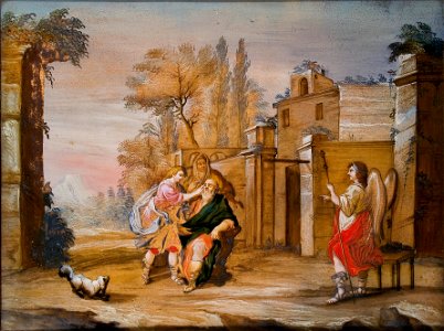 Hinterglasbild Tobias heilt die Blindheit des Vaters Augsburg 18 Jh