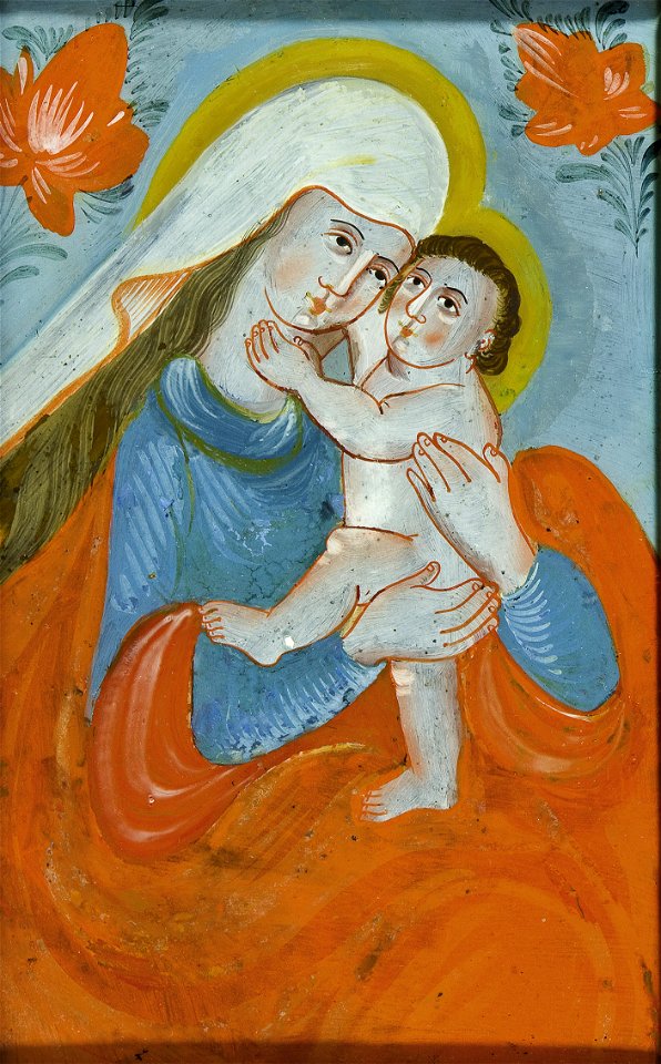 Hinterglasbild Maria Hilf Nordböhmen 19Jh