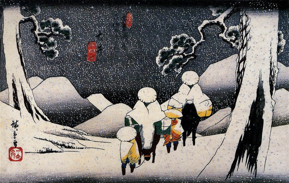 Hiroshige, Travellers on horseback in the snow