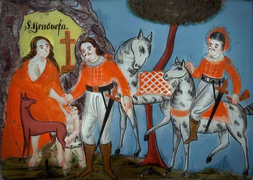 Hinterglasbild St Genovefa Sandl 19Jh